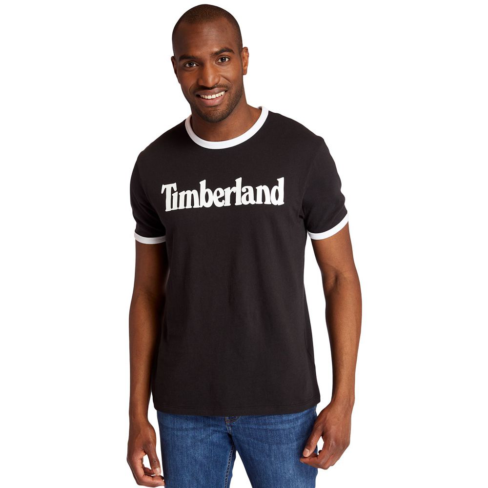 Camisetas Timberland Hombre Tbl® Linear Logo Ringer Negras - Chile UHL-243106